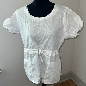 Laura Ashley white embroidered cinched‎ shirt sleeves adjustable waist top Sz L